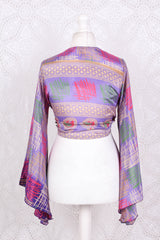 Gemini Wrap Top -  Vintage Sari - Lavender & Violet Graphic - S/M