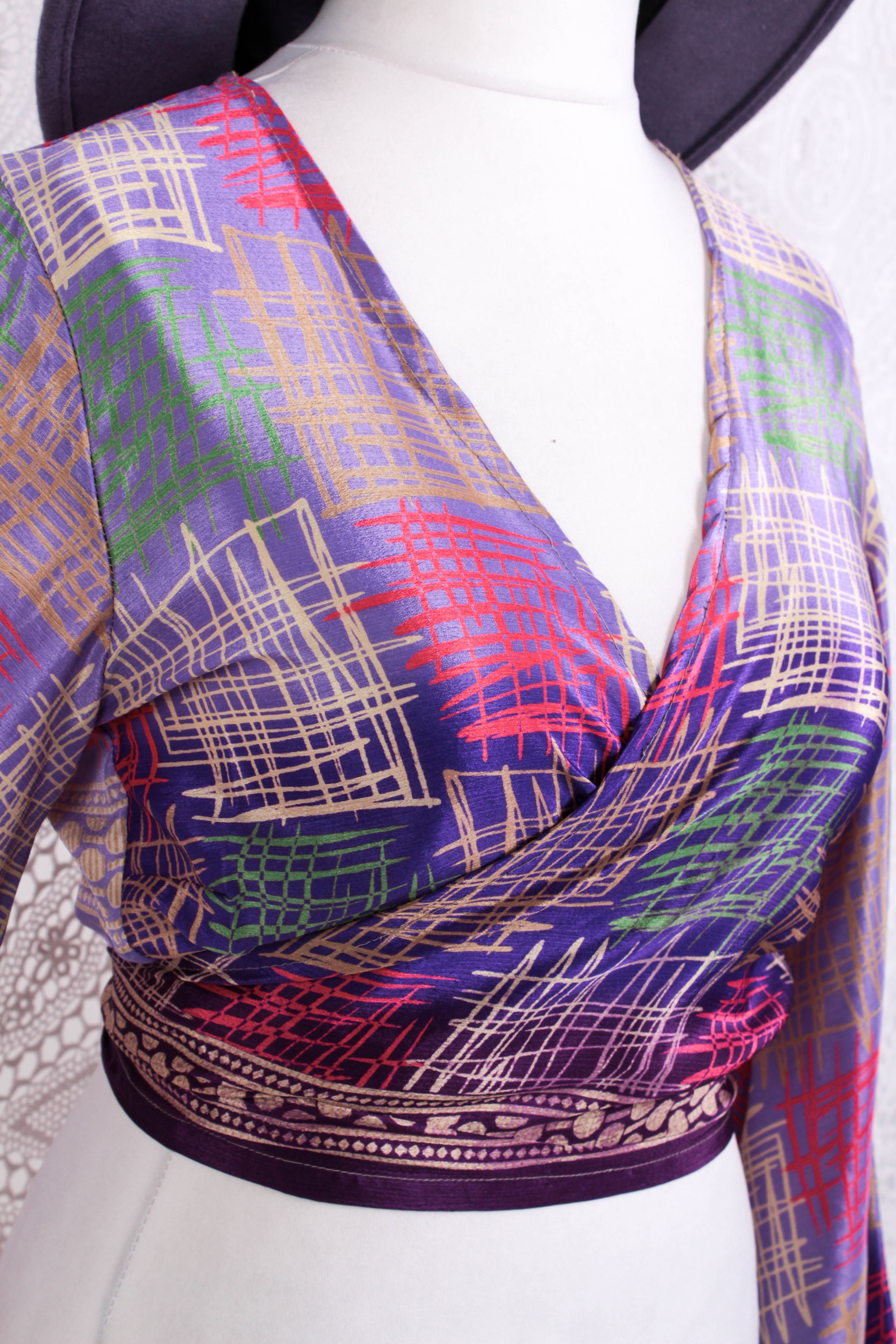 Gemini Wrap Top -  Vintage Sari - Lavender & Violet Graphic - S/M