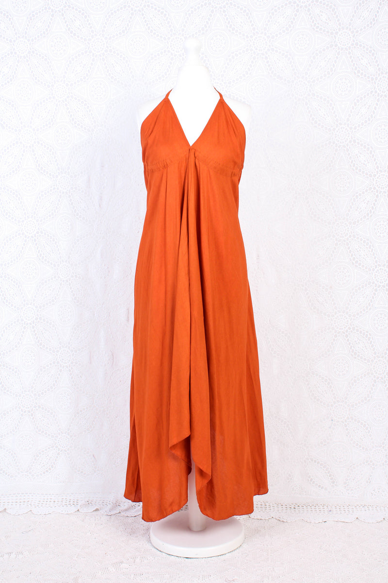 Khroma Medusa Midi Halter Dress in Fiery Orange - Free Size