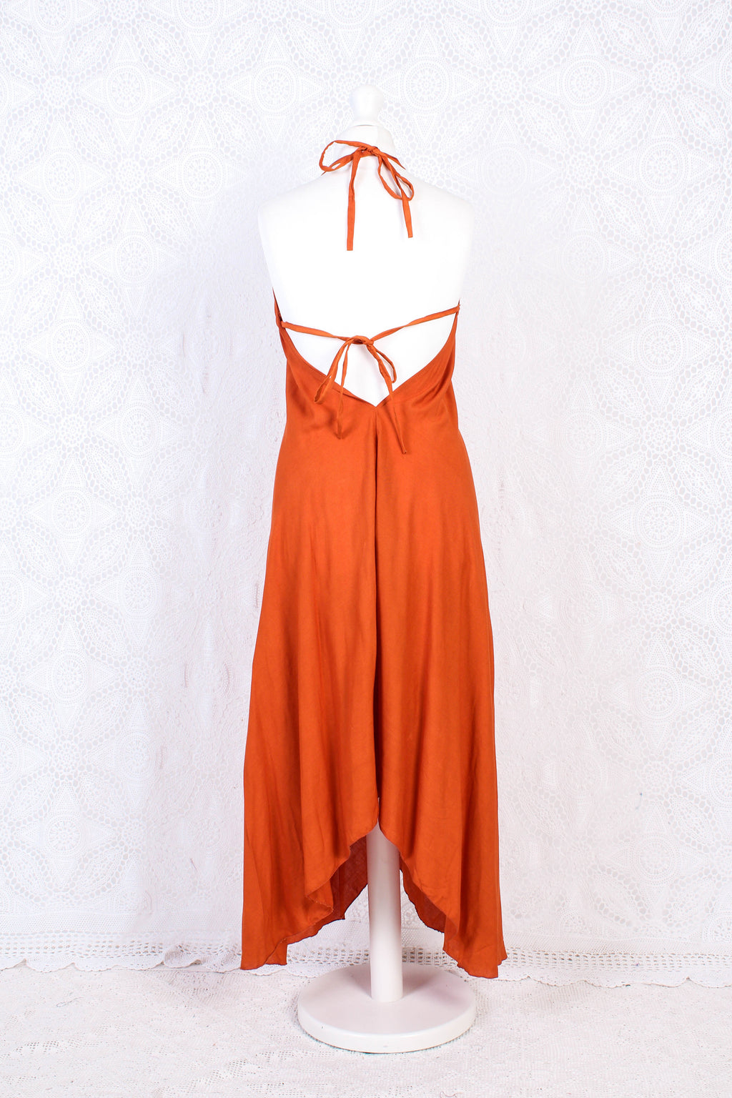 Khroma Medusa Midi Halter Dress in Fiery Orange - Free Size