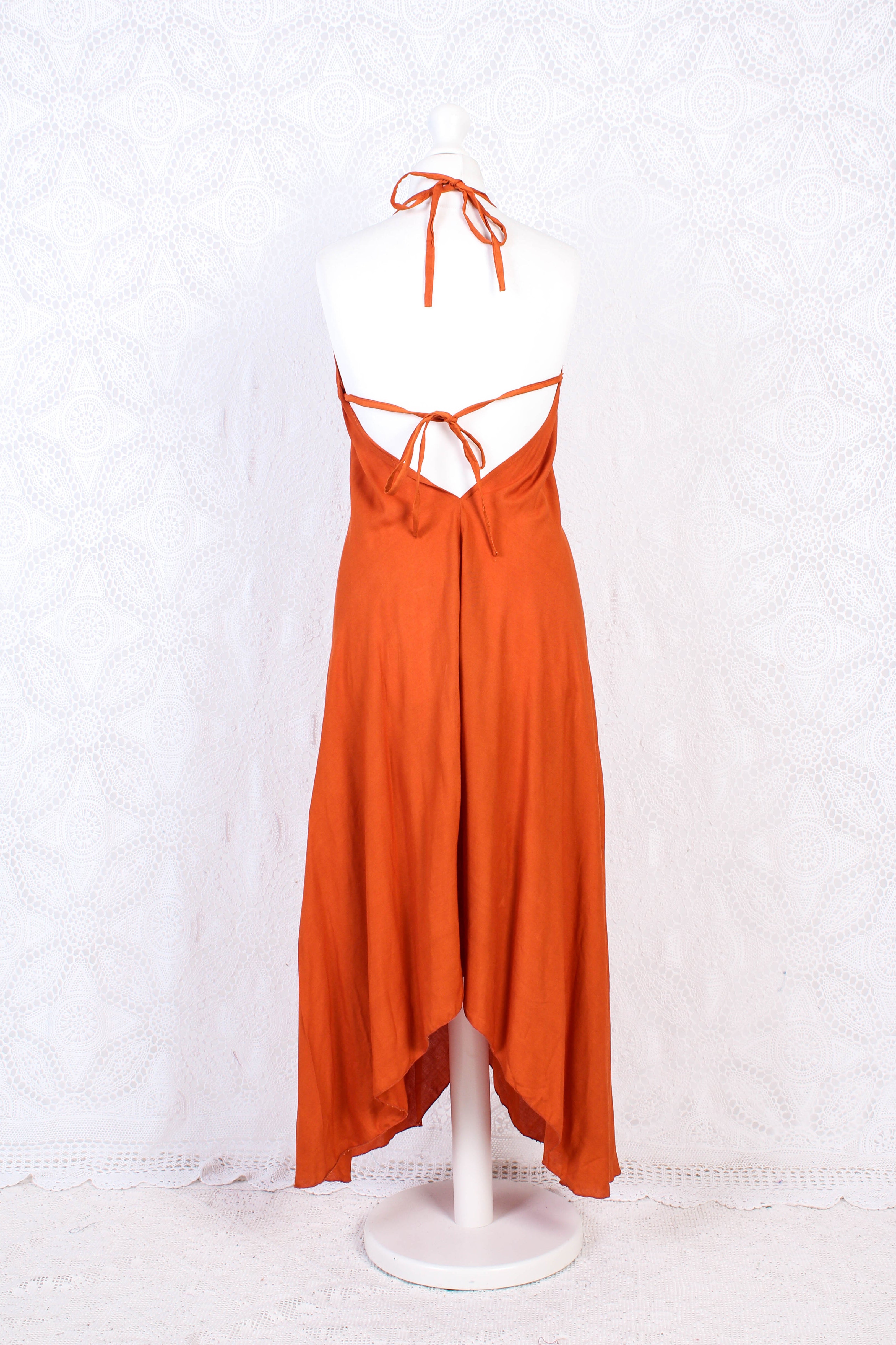 Khroma Medusa Midi Halter Dress in Fiery Orange - Free Size