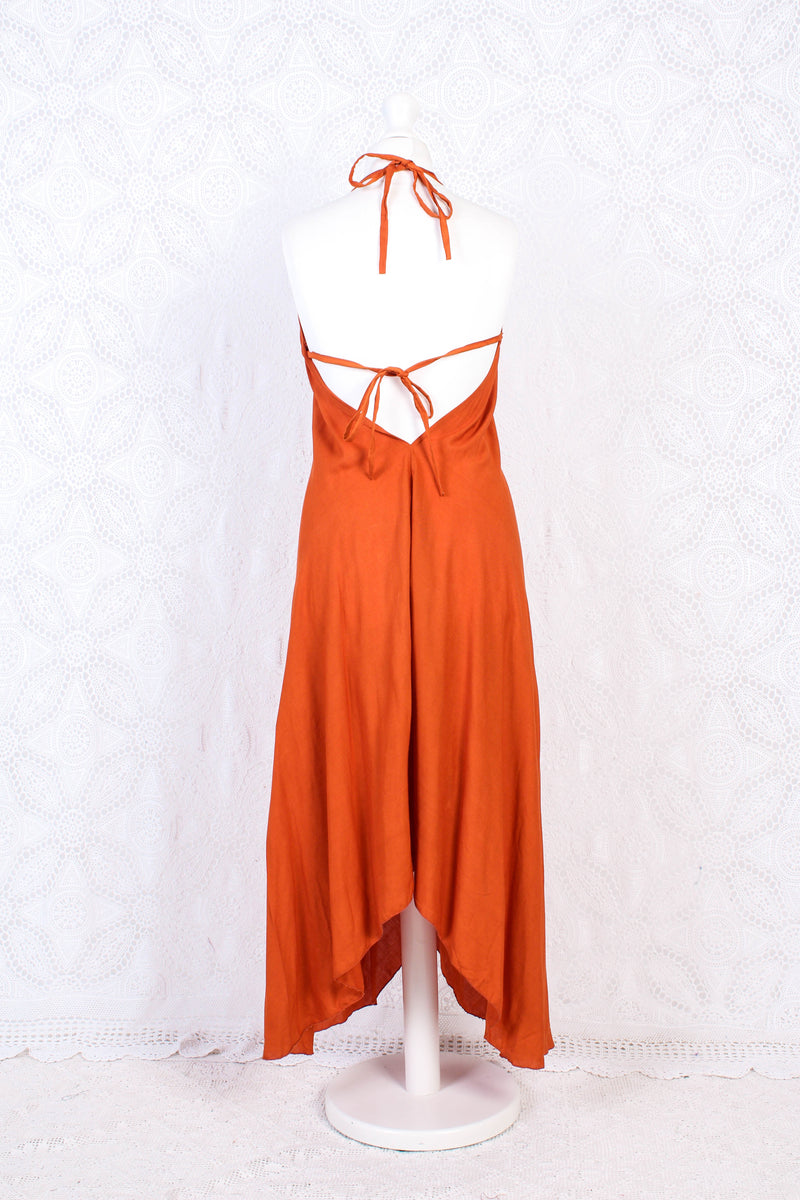 Khroma Medusa Midi Halter Dress in Fiery Orange - Free Size