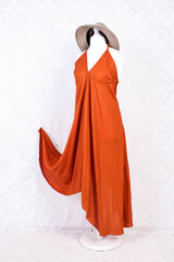 25% OFF Khroma Medusa Midi Halter Dress in Fiery Orange - Free Size