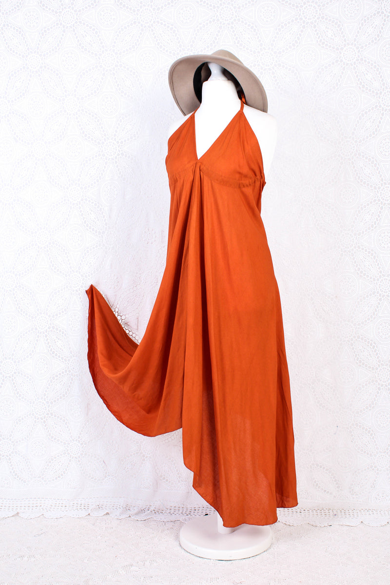 25% OFF Khroma Medusa Midi Halter Dress in Fiery Orange - Free Size