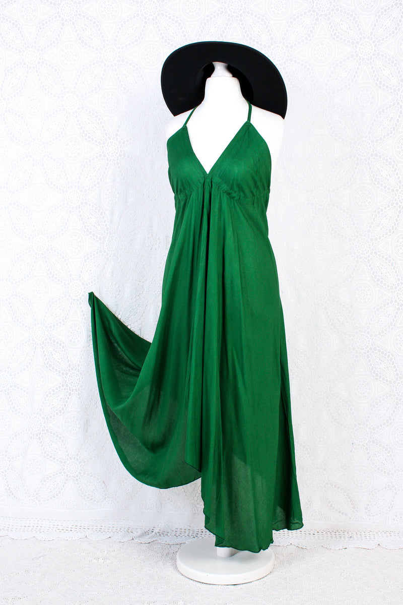 Khroma Medusa Midi Halter Dress in Forest Green - Free Size