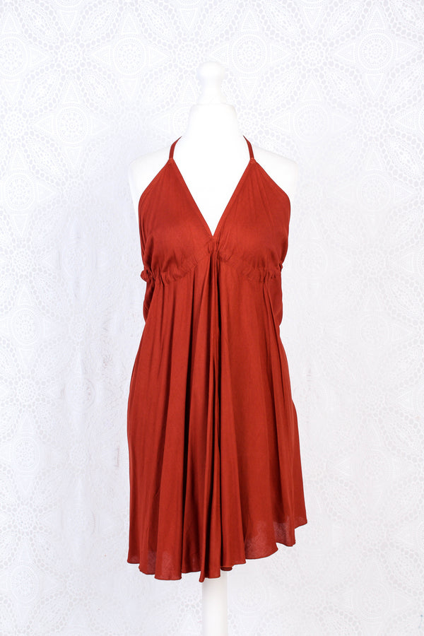 Khroma Medusa Mini Halter Dress in Rust Red - Free Size