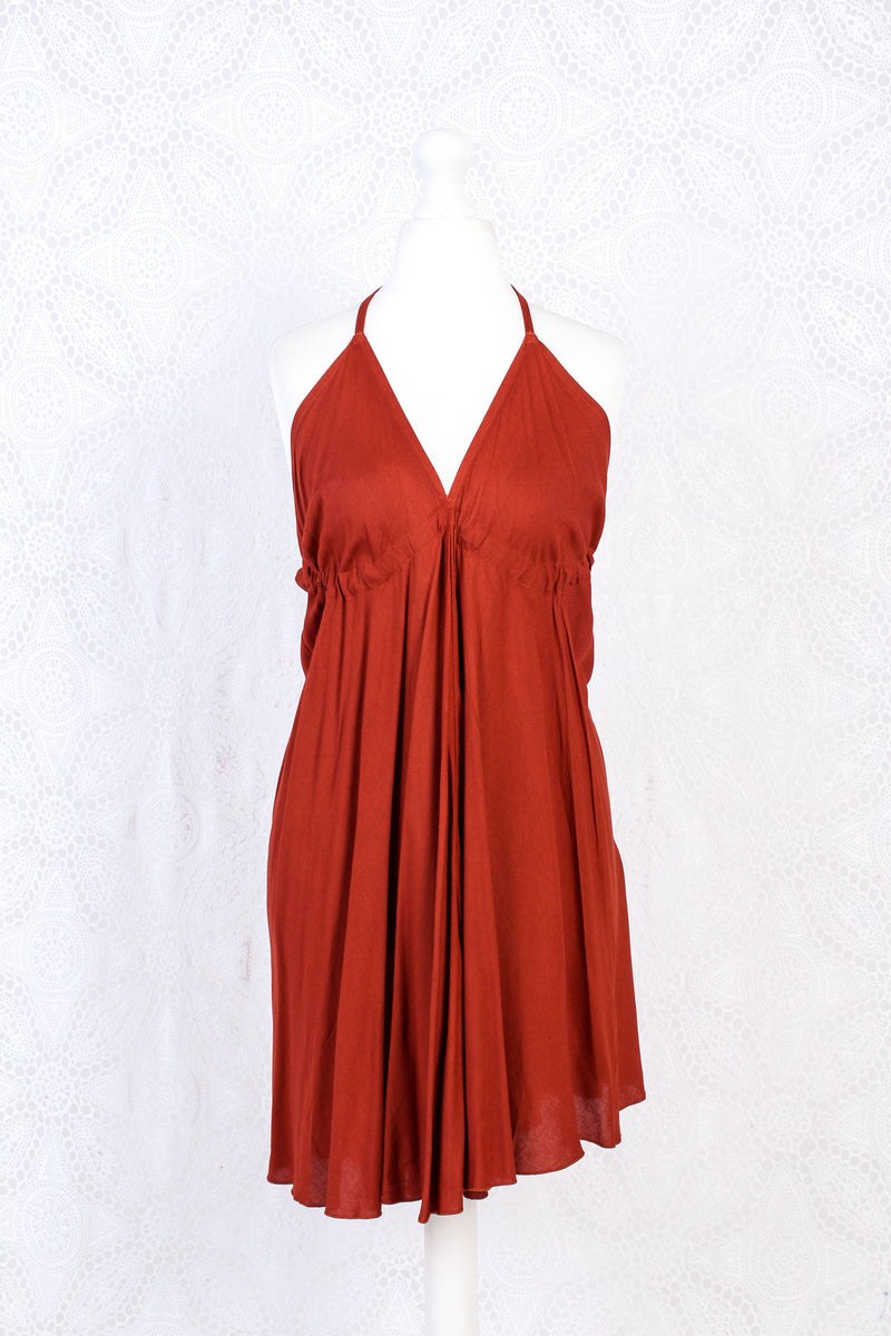 25% OFF Khroma Medusa Mini Halter Dress in Rust Red - Free Size
