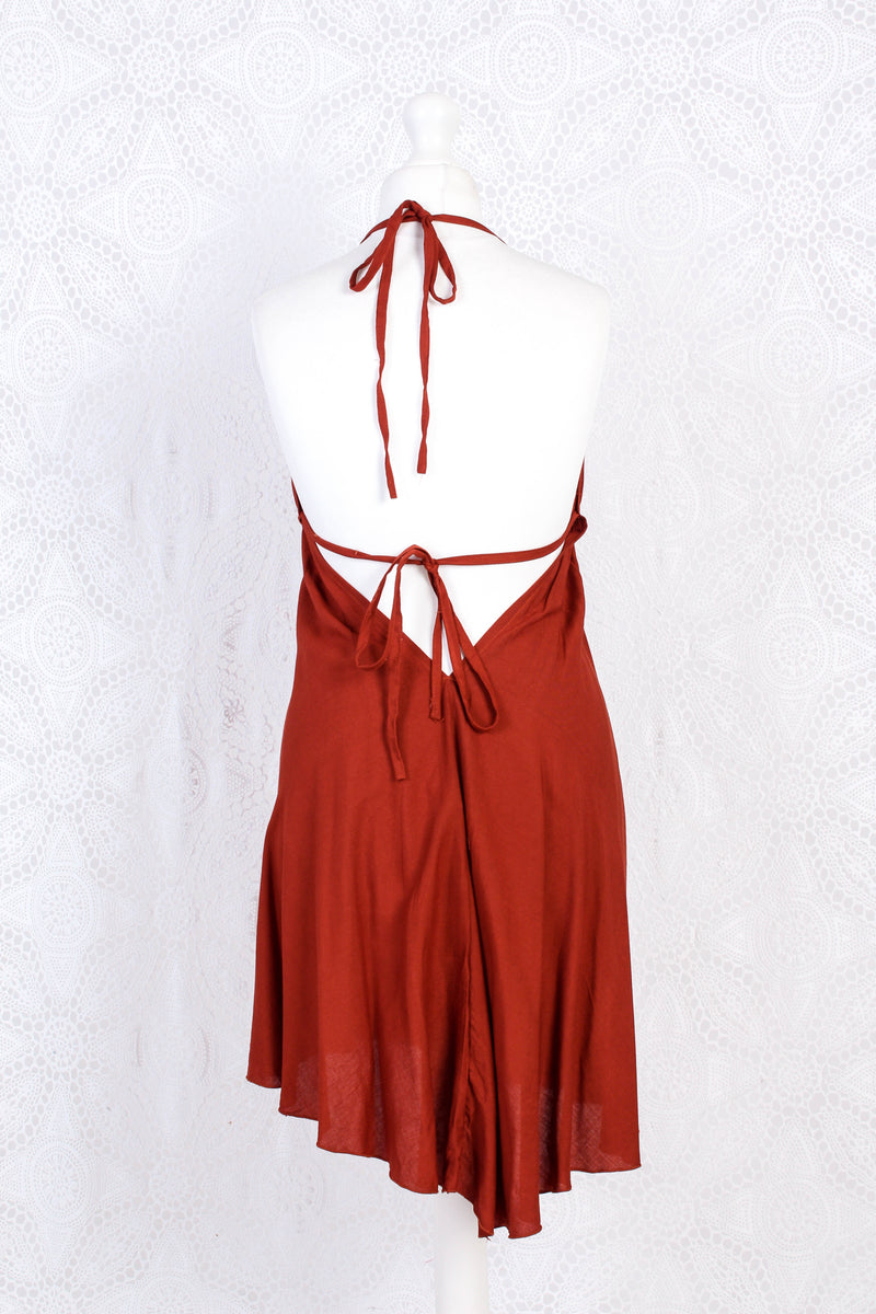 25% OFF Khroma Medusa Mini Halter Dress in Rust Red - Free Size