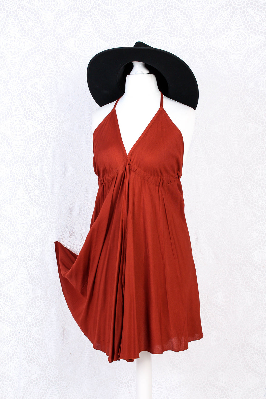 Khroma Medusa Mini Halter Dress in Rust Red - Free Size