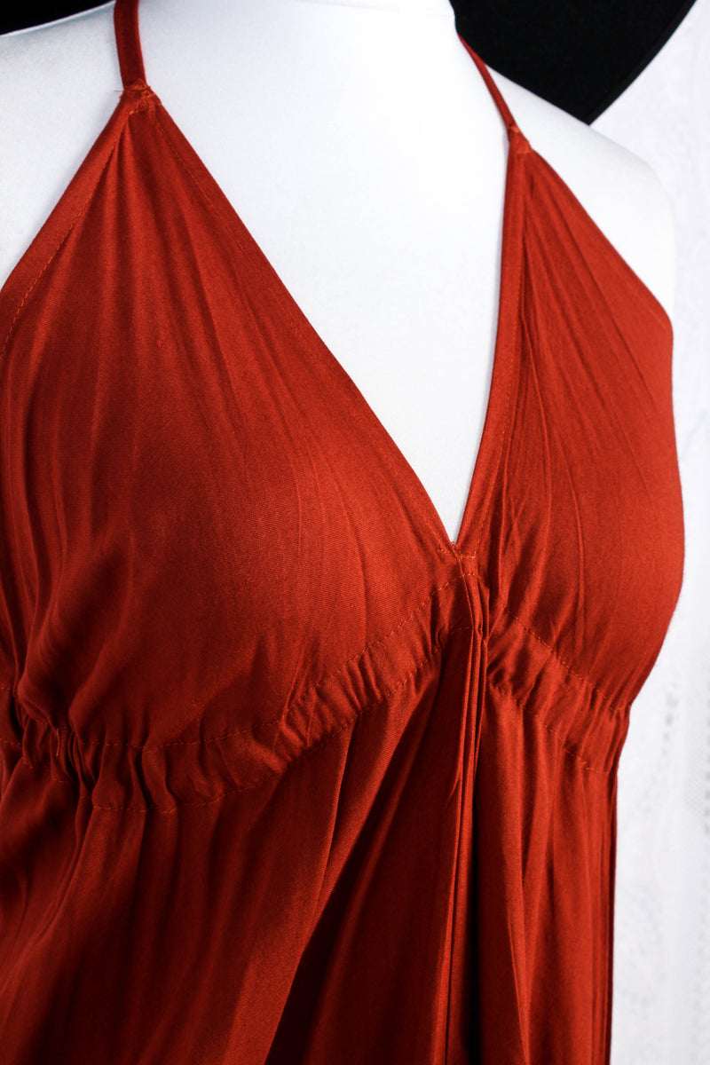 25% OFF Khroma Medusa Mini Halter Dress in Rust Red - Free Size