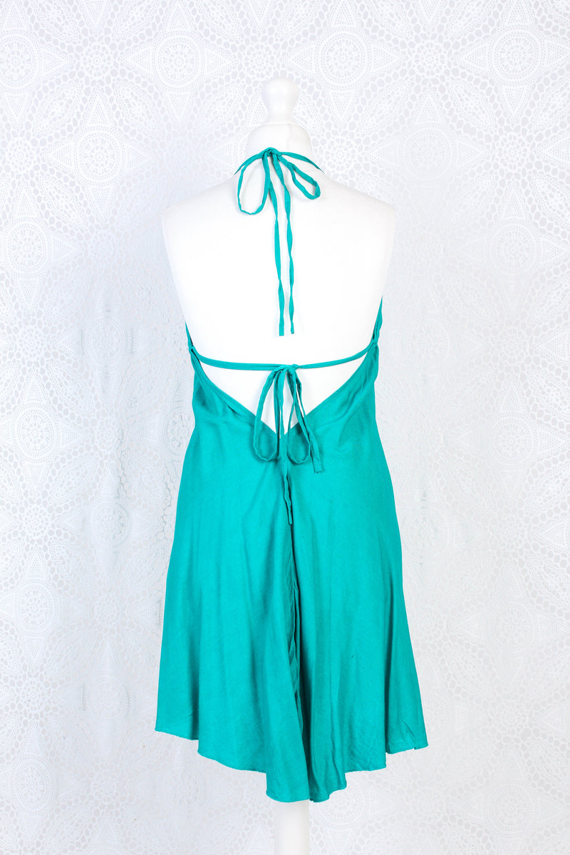 Khroma Medusa Mini Halter Dress in Teal Blue/Green - Free Size