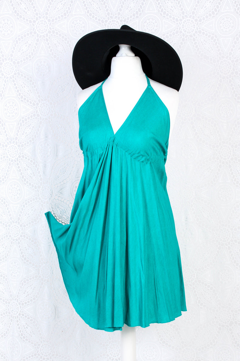 25% OFF Khroma Medusa Mini Halter Dress in Teal Blue/Green - Free Size
