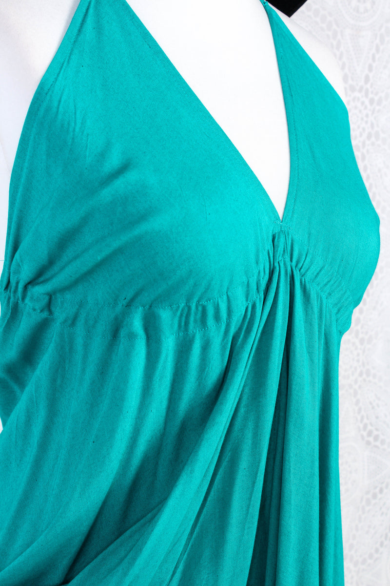 25% OFF Khroma Medusa Mini Halter Dress in Teal Blue/Green - Free Size