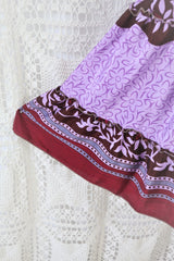 Cherry Midi Dress - Vintage Indian Sari - Lilac, Wine & Umber Bold Floral - Free Size