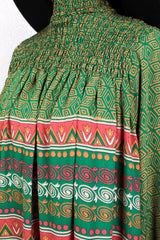 Mona Maxi Dress - Vintage Indian Sari - Emerald & Gold Graphic - Free Size