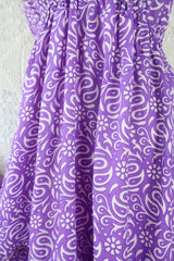 Cherry Midi Dress - Vintage Indian Sari - Lilac & Lily Tile Print - Free Size