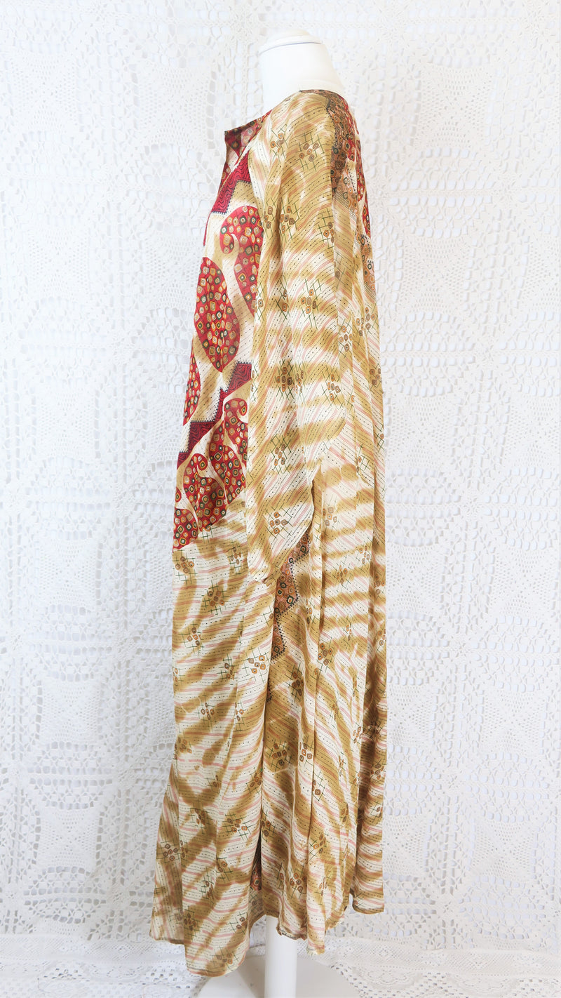 Goddess Dress - Vintage Indian Cotton - Ruby & Beige Paisley - Free Size