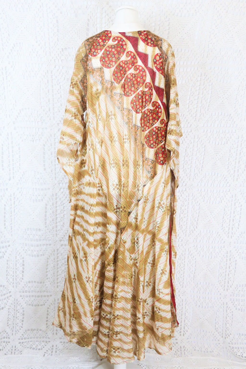 Goddess Dress - Vintage Indian Cotton - Ruby & Beige Paisley - Free Size