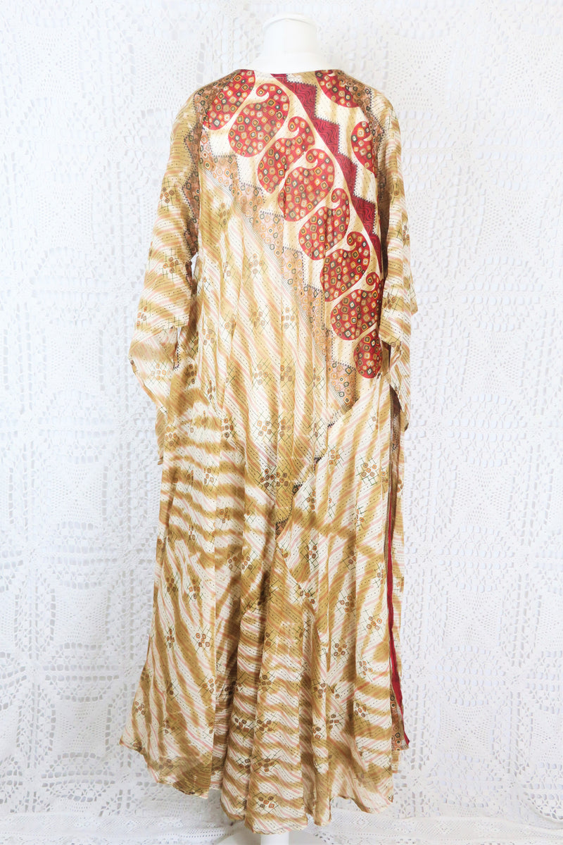 Goddess Dress - Vintage Indian Cotton - Ruby & Beige Paisley - Free Size