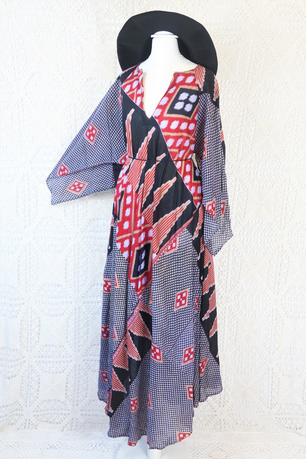 Goddess Dress - Vintage Indian Cotton - Muted Purple, Red & Ebony - Free Size