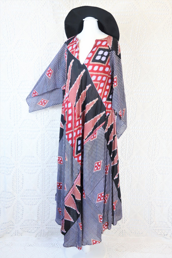 Goddess Dress - Vintage Indian Cotton - Muted Purple, Red & Ebony - Free Size