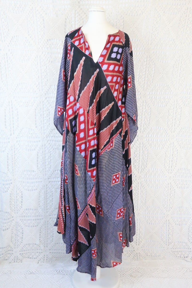 Goddess Dress - Vintage Indian Cotton - Muted Purple, Red & Ebony - Free Size