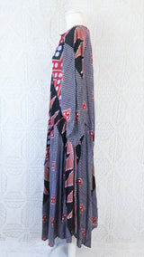 Goddess Dress - Vintage Indian Cotton - Muted Purple, Red & Ebony - Free Size