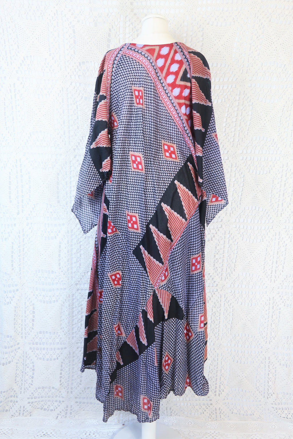Goddess Dress - Vintage Indian Cotton - Muted Purple, Red & Ebony - Free Size