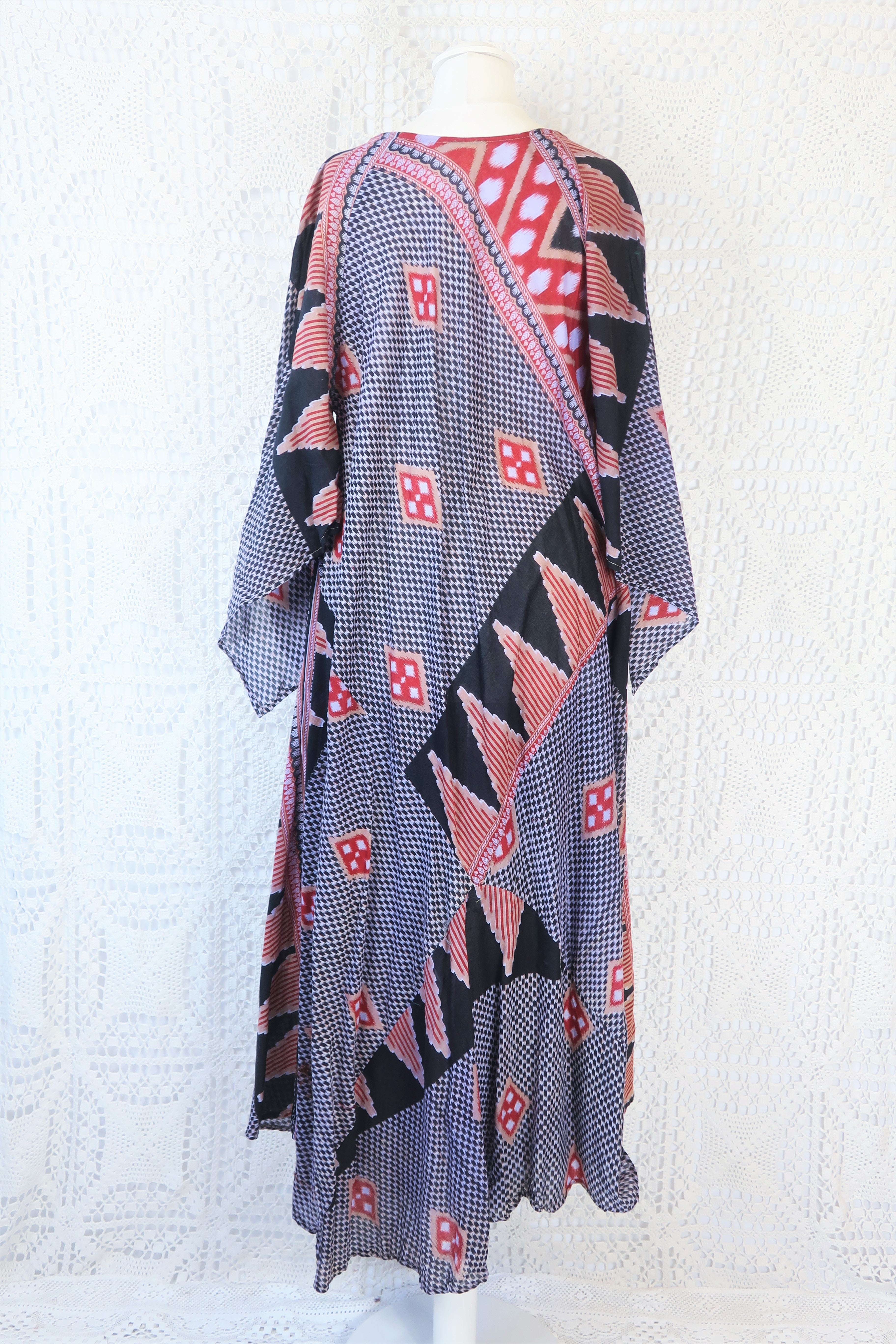 Goddess Dress - Vintage Indian Cotton - Muted Purple, Red & Ebony - Free Size