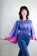 Scorpio Top - Tropical Violet & Sunset Pink - Vintage Indian Sari - XS - M/L By All About Audrey