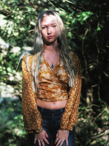Lola Bohemian Wrap Top - Vintage Indian Sari - Sunshine & Oat Swirl - M/L