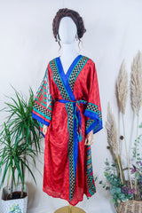 Aquaria Kimono Dress - Mystic checker in Rouge & Indigo - Vintage Sari - Free Size XXL By All About Audrey