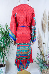 Aquaria Kimono Dress - Mystic checker in Rouge & Indigo - Vintage Sari - Free Size XXL By All About Audrey