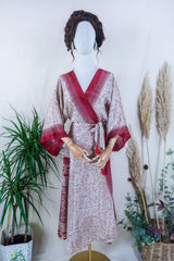 Aquaria Kimono Dress - Pearl & Rosehip Leaves - Vintage Sari - Free Size M/L By All About Audrey