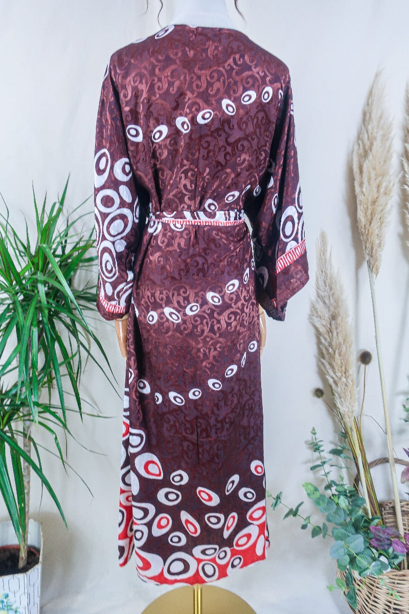 Aquaria Kimono Dress - Chocolate Swirls - Vintage Sari - Free Size S/M By All About Audrey