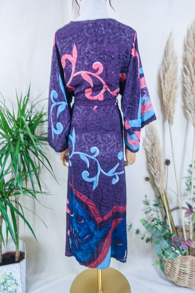 Aquaria Kimono Dress - Blackberry Vines - Vintage Sari - Free Size XS By All About Audrey