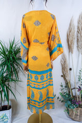 Aquaria Kimono Dress - Sunshine & Sky Motif - Vintage Sari - Free Size XS By All About Audrey
