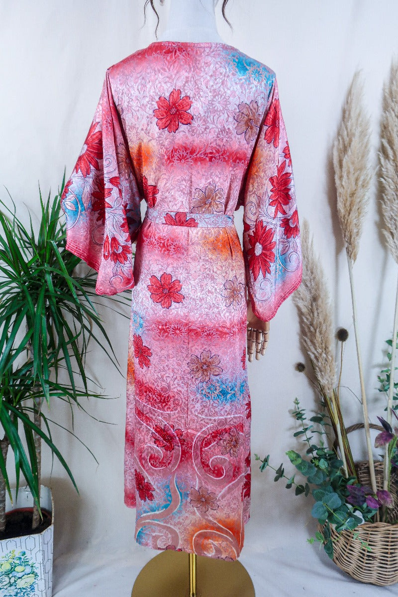 Aquaria Kimono Dress - Blooming Glitter Pink - Vintage Sari - Free Size XS By All About Audrey