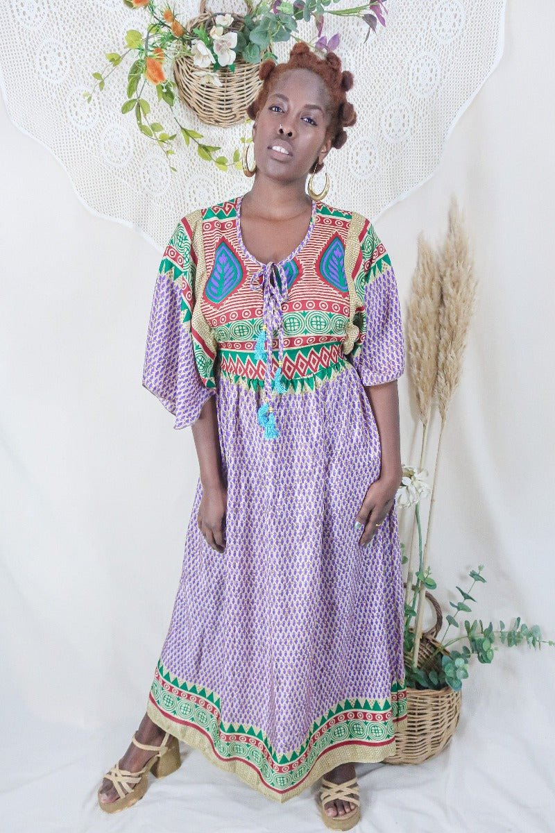 Angelica Maxi Dress - Vintage Sari - Patchwork Print - Free Size S/M By All About Audrey