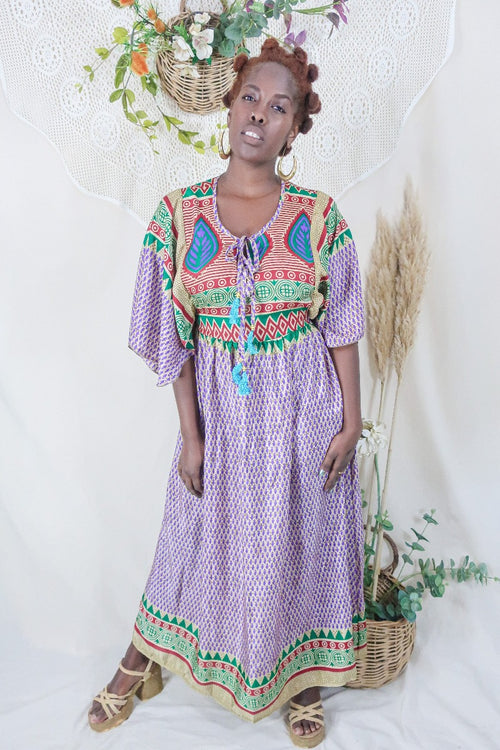 Angelica Maxi Dress - Vintage Sari - Patchwork Print - Free Size S/M By All About Audrey