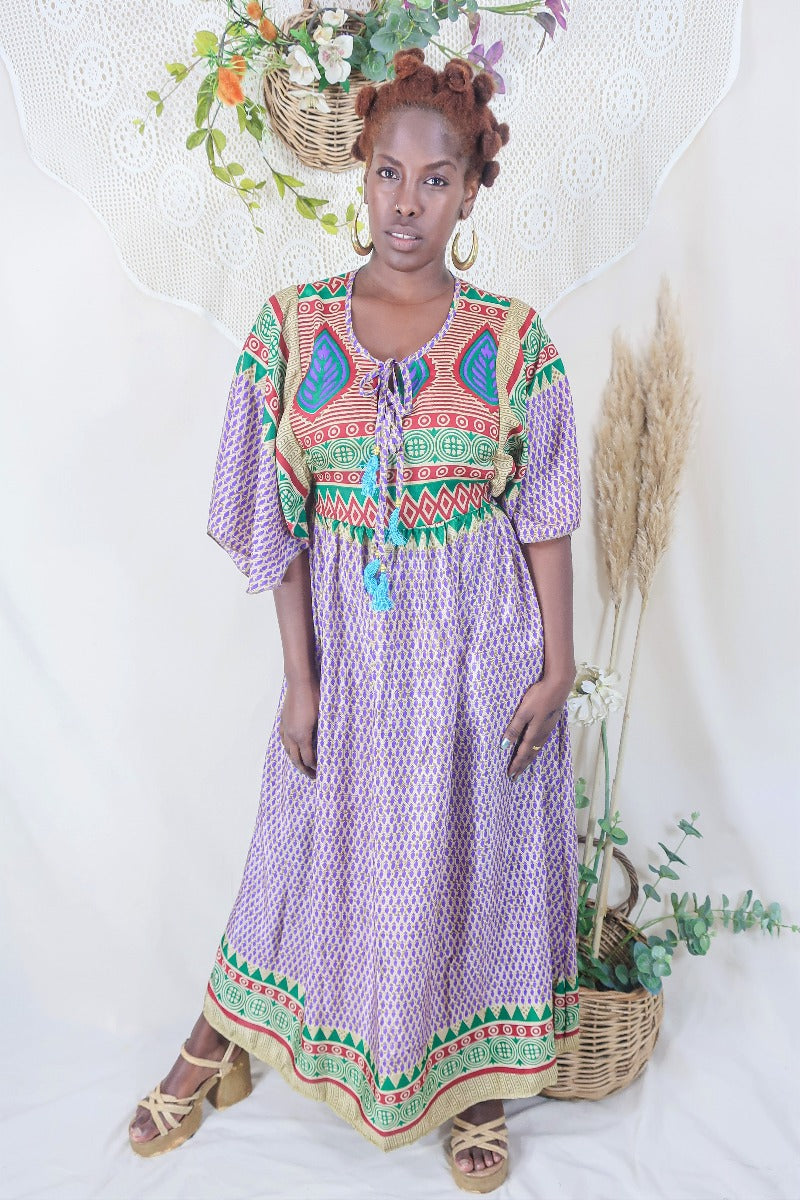 Angelica Maxi Dress - Vintage Sari - Patchwork Print - Free Size S/M By All About Audrey