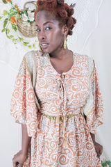 Angelica Maxi Dress - Vintage Sari - Terracotta Batik Effect - Free Size M/L By All About Audrey