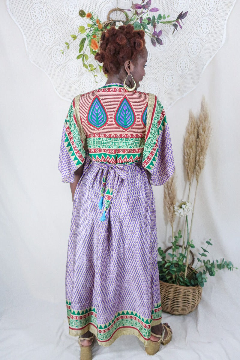Angelica Maxi Dress - Vintage Sari - Patchwork Print - Free Size S/M By All About Audrey