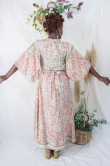 Angelica Maxi Dress - Vintage Sari - Terracotta Batik Effect - Free Size M/L By All About Audrey