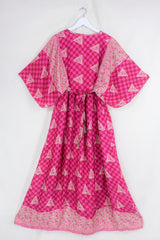 Angelica Maxi Dress - Vintage Sari - Checkerboard Pink - Free Size M/L By All About Audrey