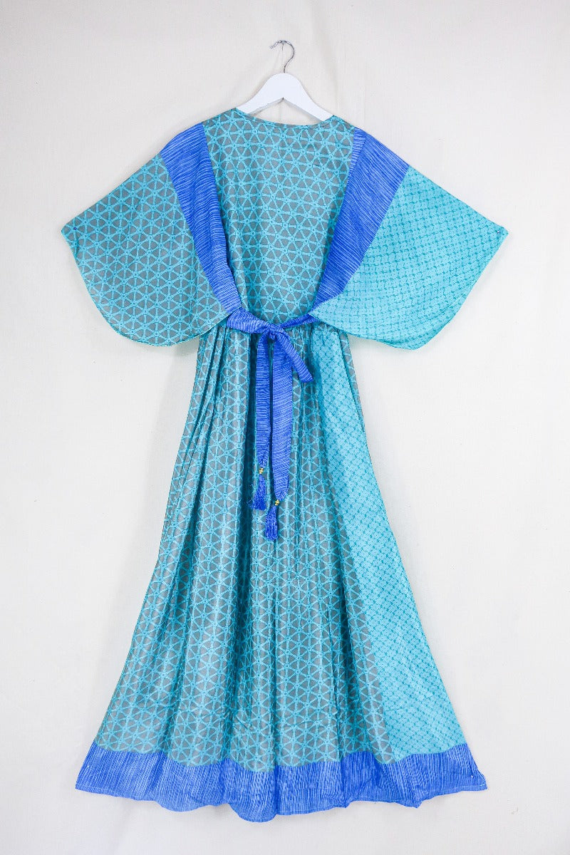 Angelica Maxi Dress - Vintage Sari - Wheel of the Ocean - Free Size S/M By All About Audrey