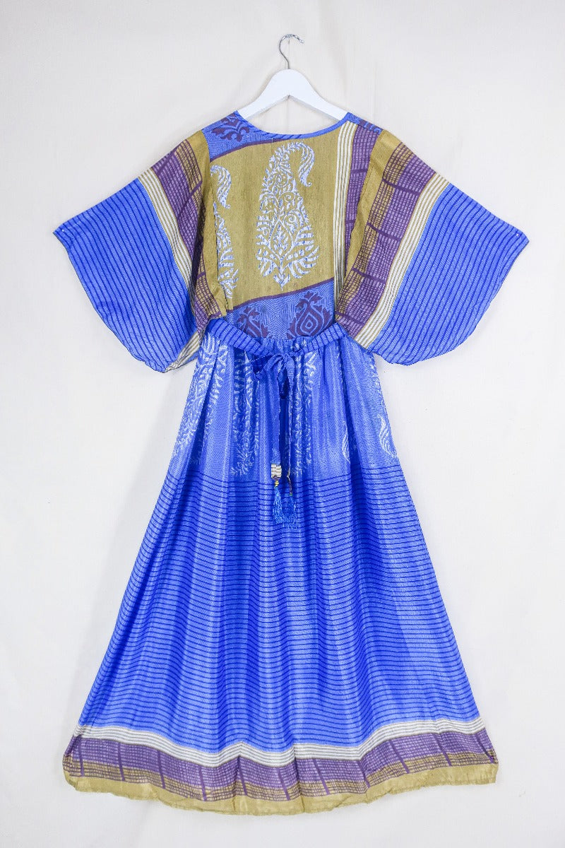 Angelica Maxi Dress - Vintage Sari - Pastel Violet & Olive Stripe - Free Size S/M By All About Audrey