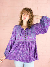 Florence Smock Top in Orchid Purple Paisley Floral