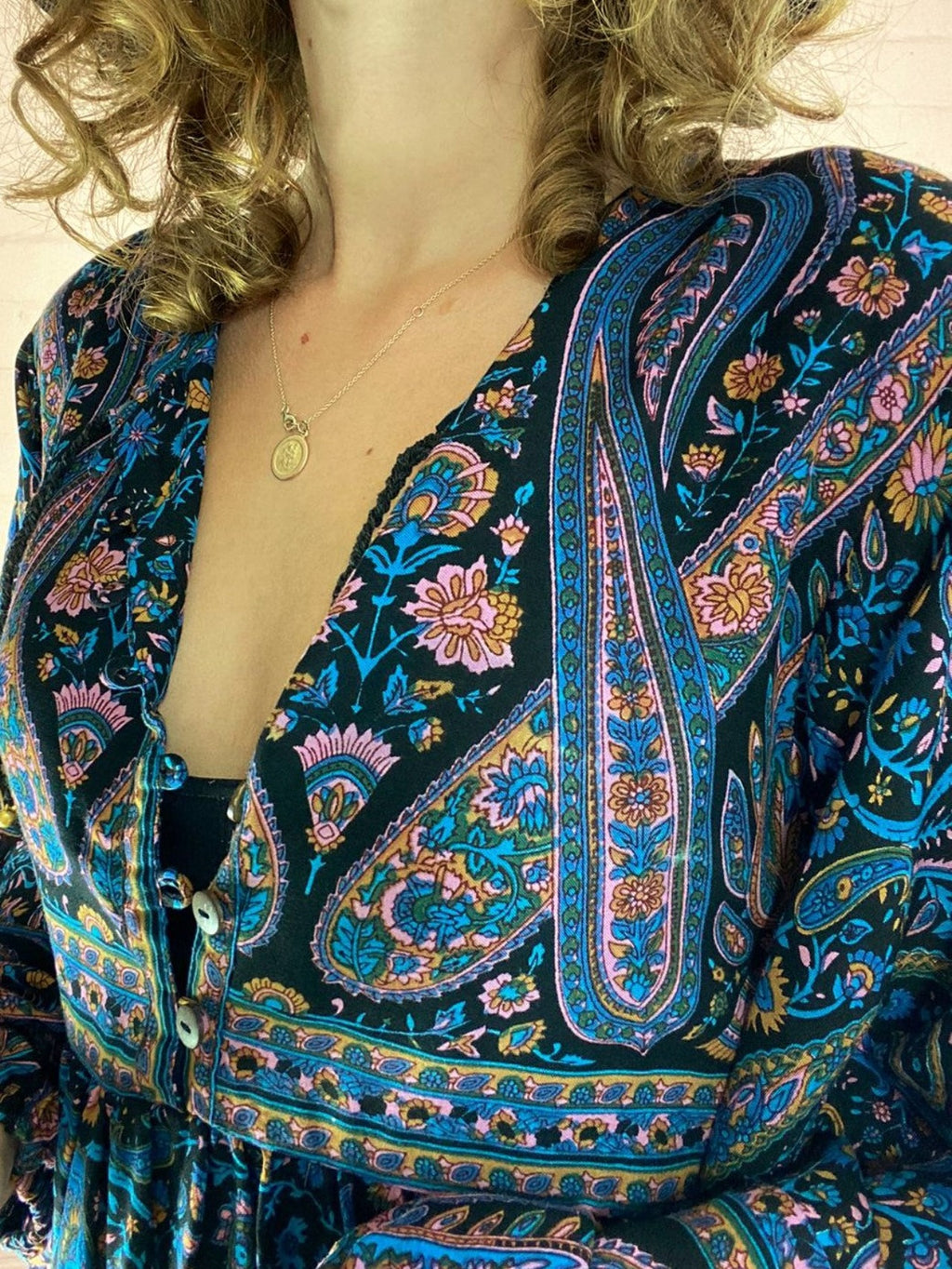 Florence Smock Top in Midnight Sapphire Paisley Floral