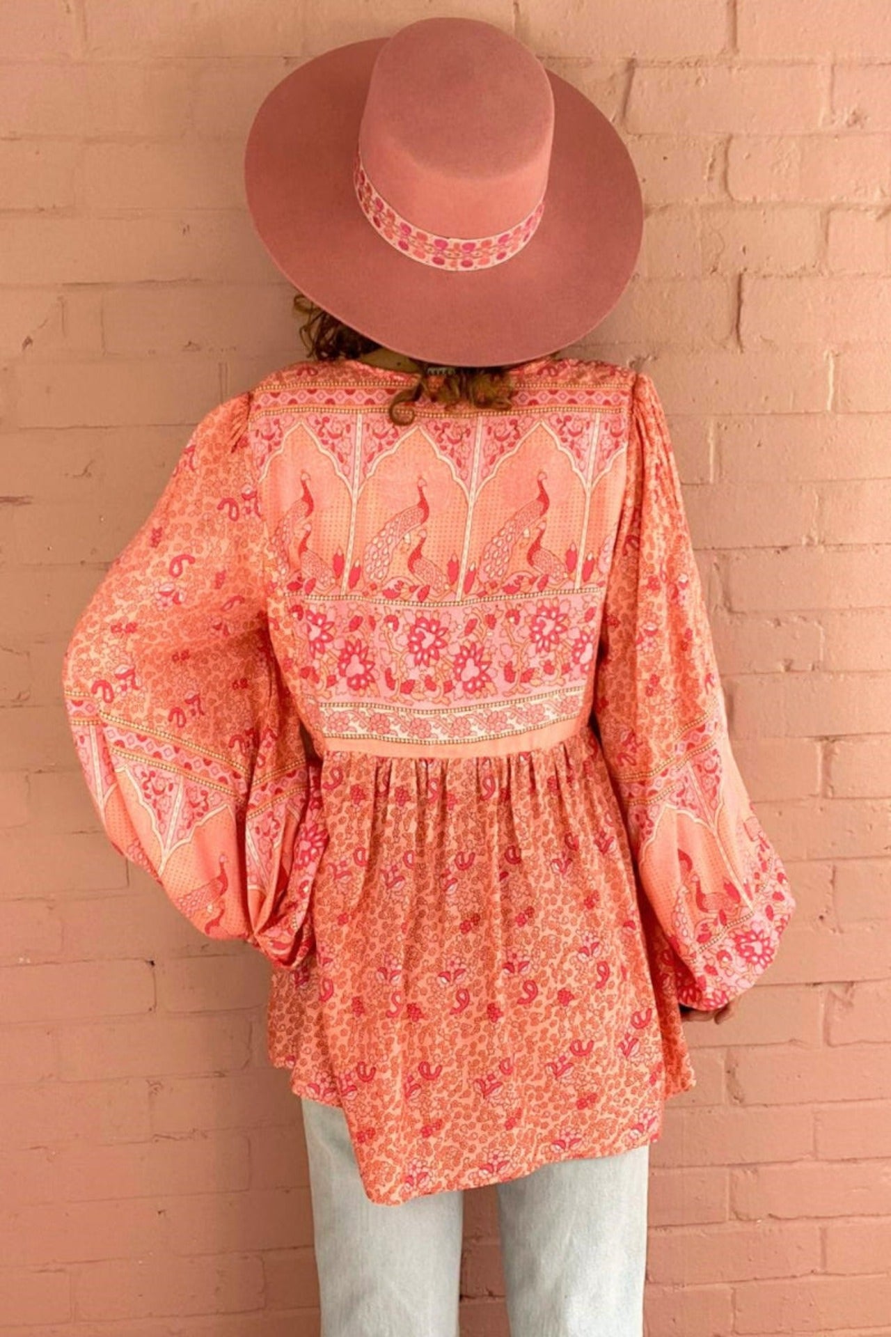 Peacock Prairie Bohemian Smock Top - Peachy Rose Rayon - ALL SIZES by All About Audrey